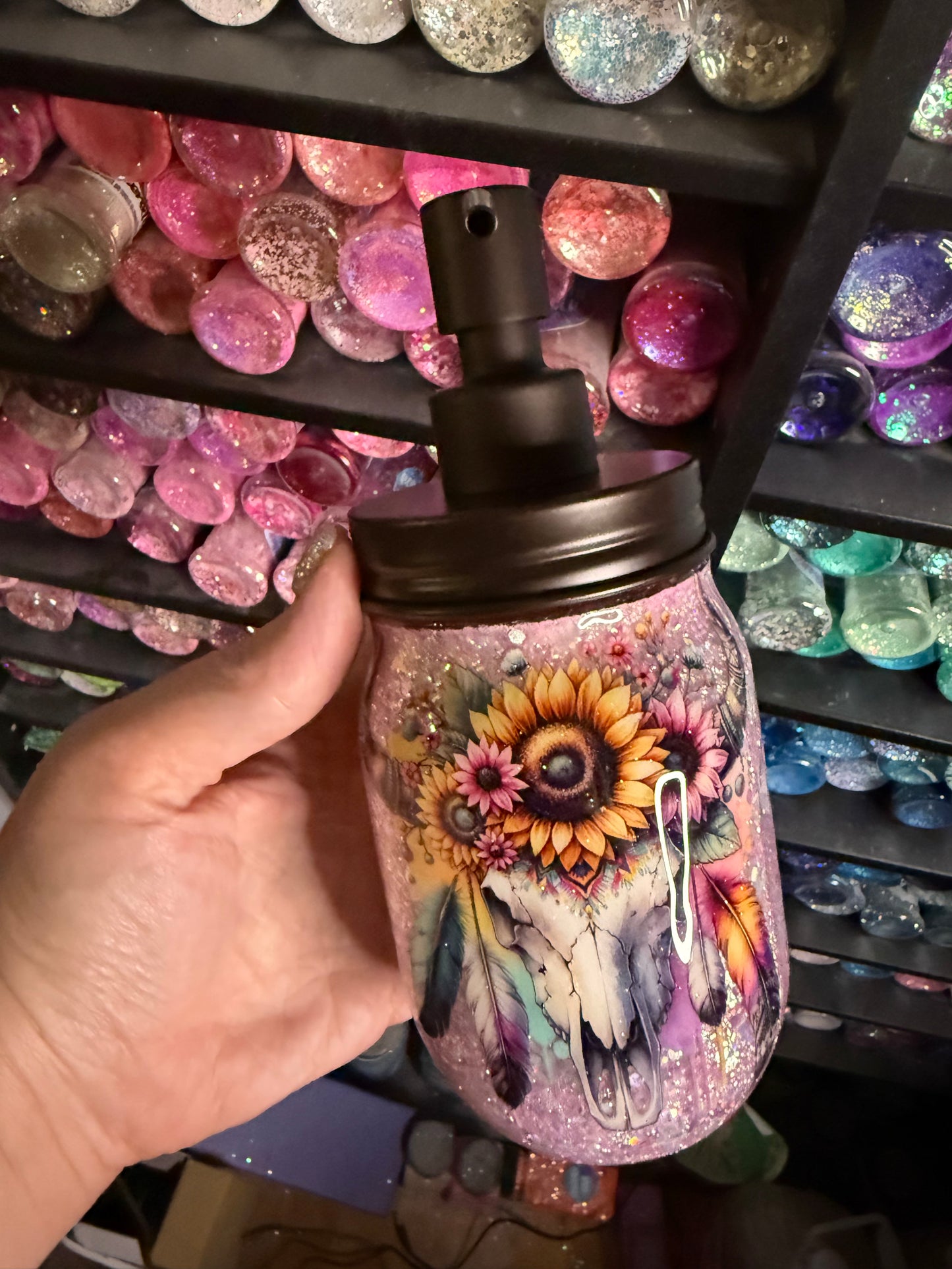 Sunflower bullskull soap jar
