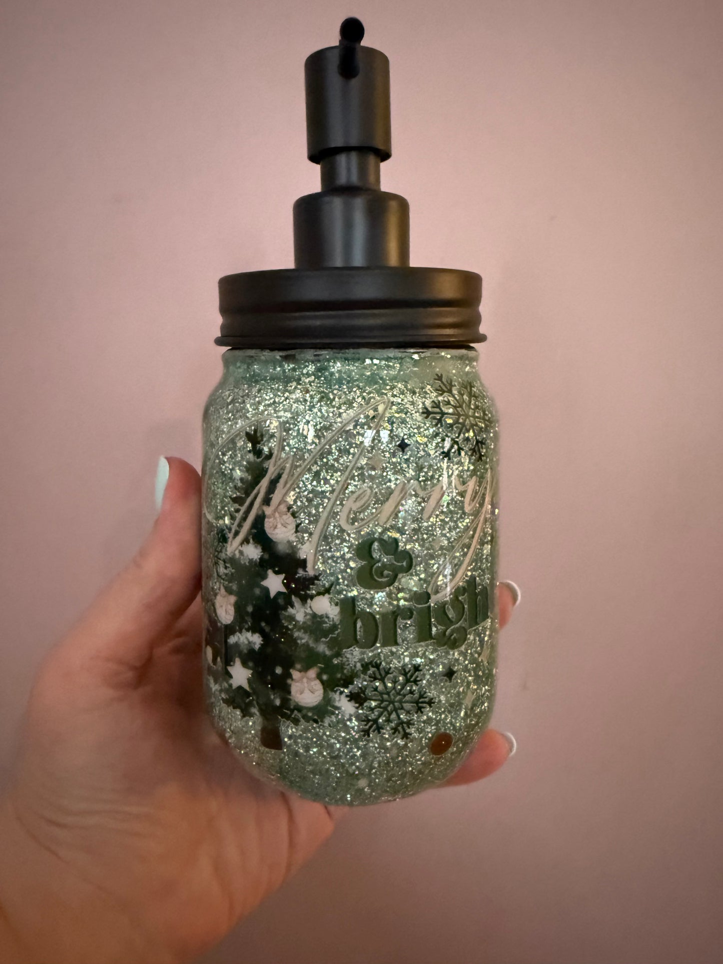 Merry and bright soap jar