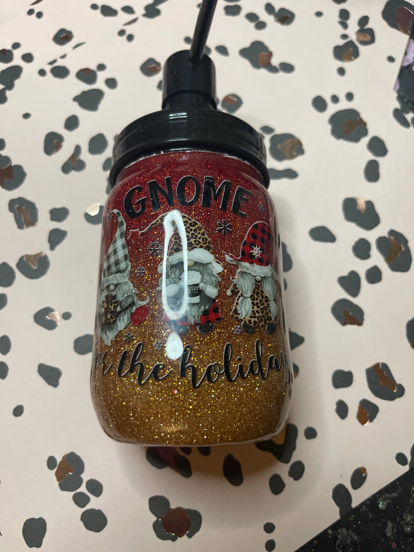Gnome for the holidays soap jar