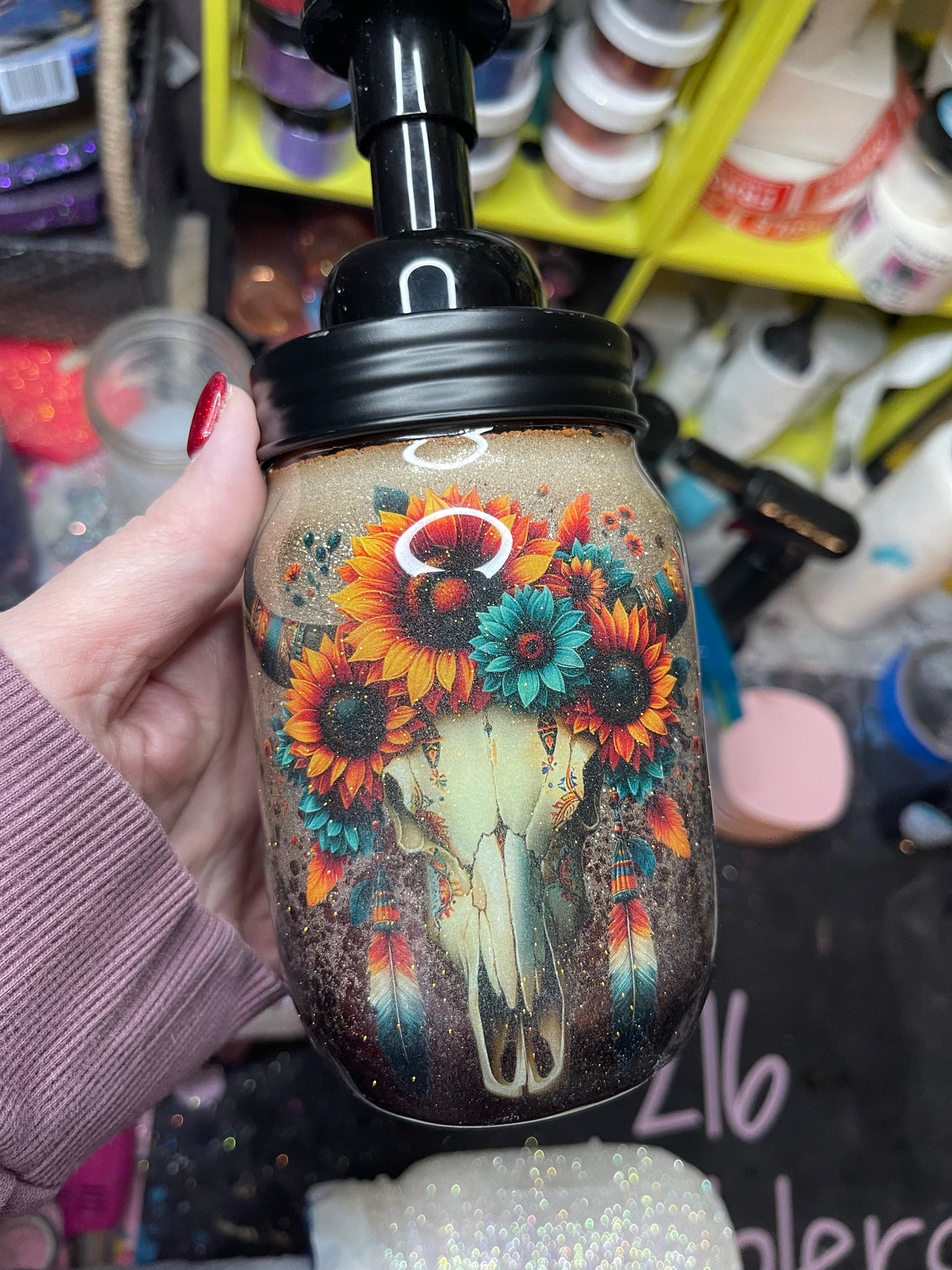 Bull skull soap jar