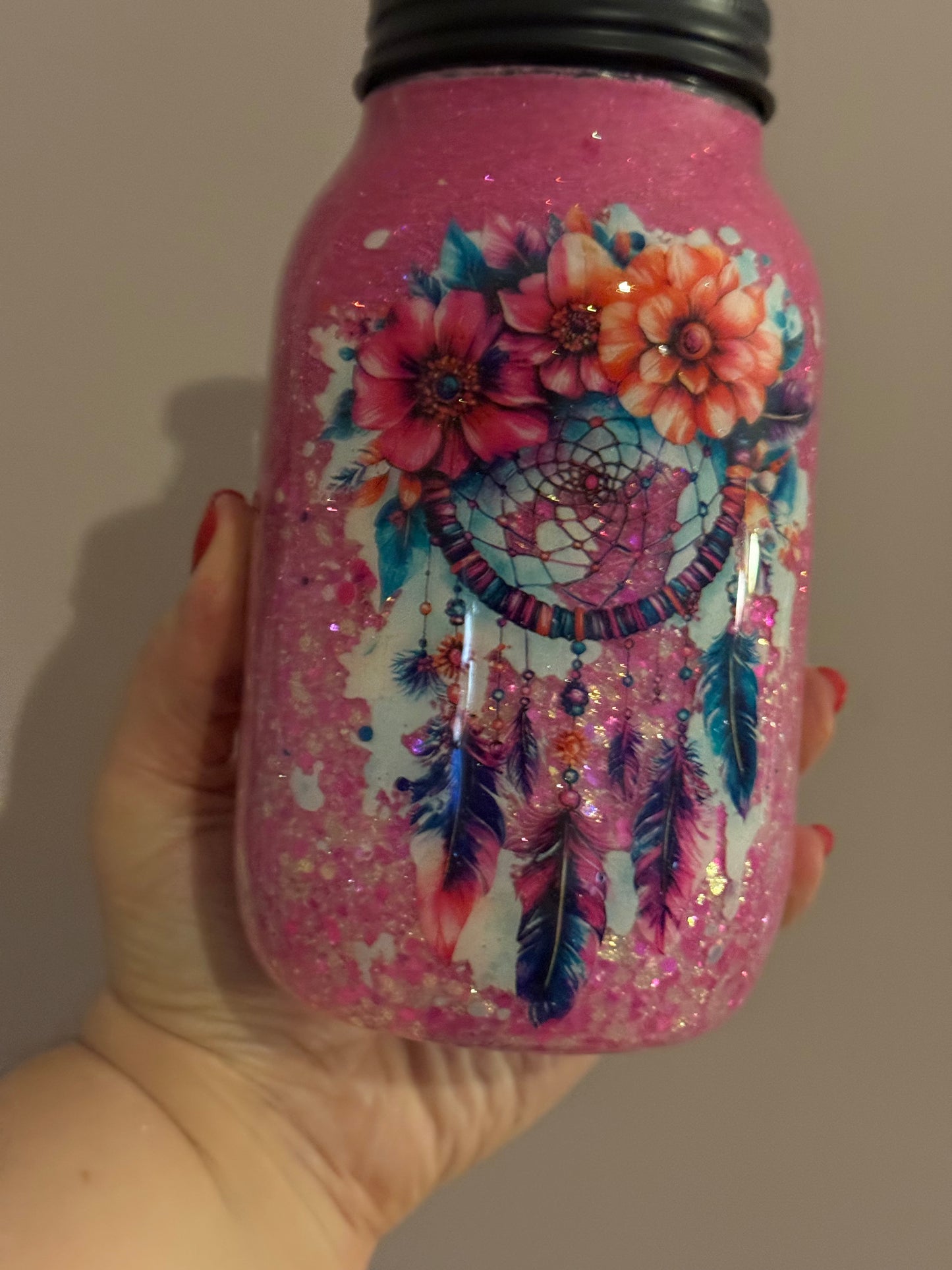 Pink dreamcatcher dishsoap jar 32oz with pump