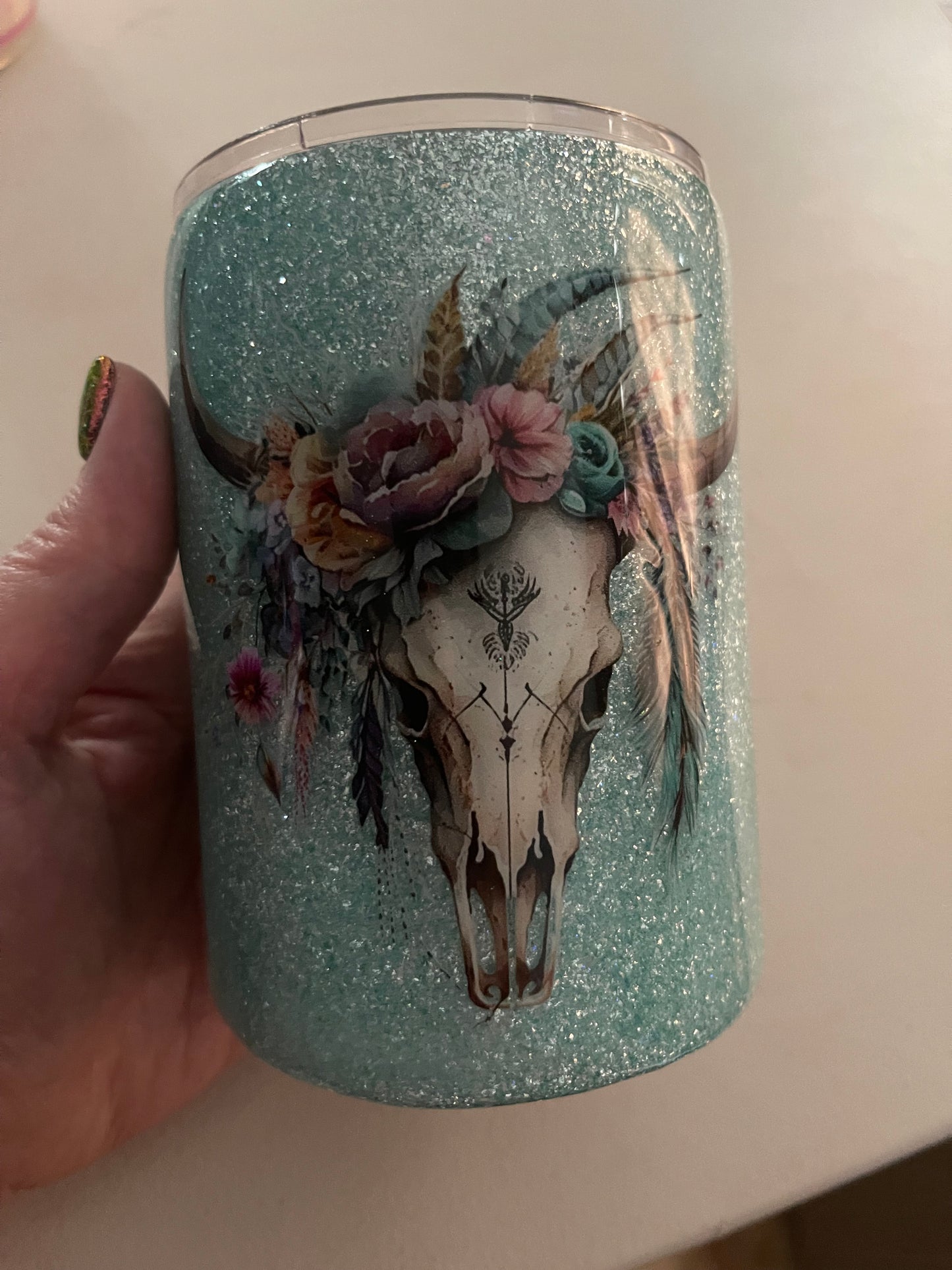 14oz floral cow skull
