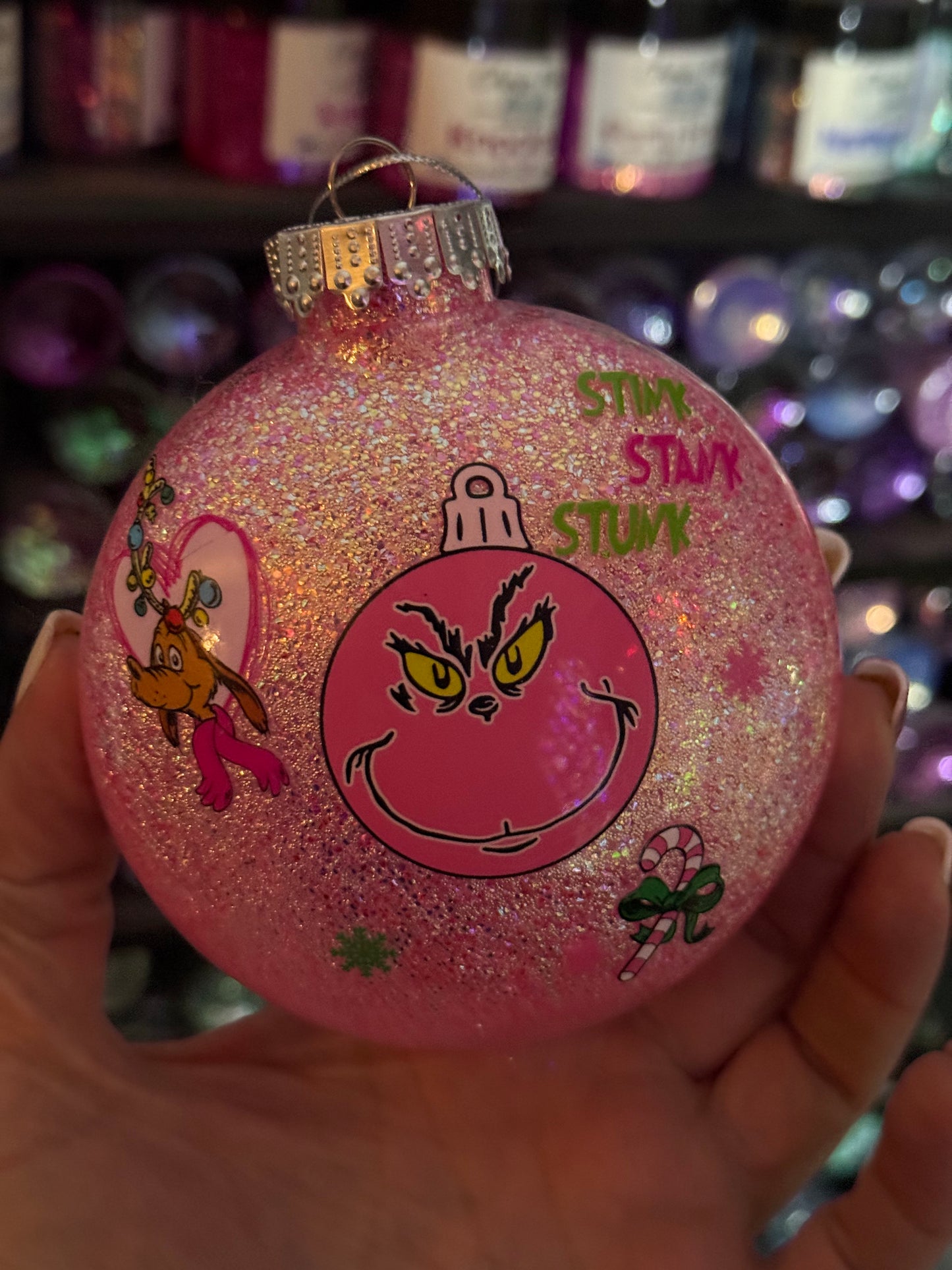 Pink grinch ornament