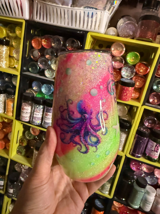 Neon Octopus 17oz wine