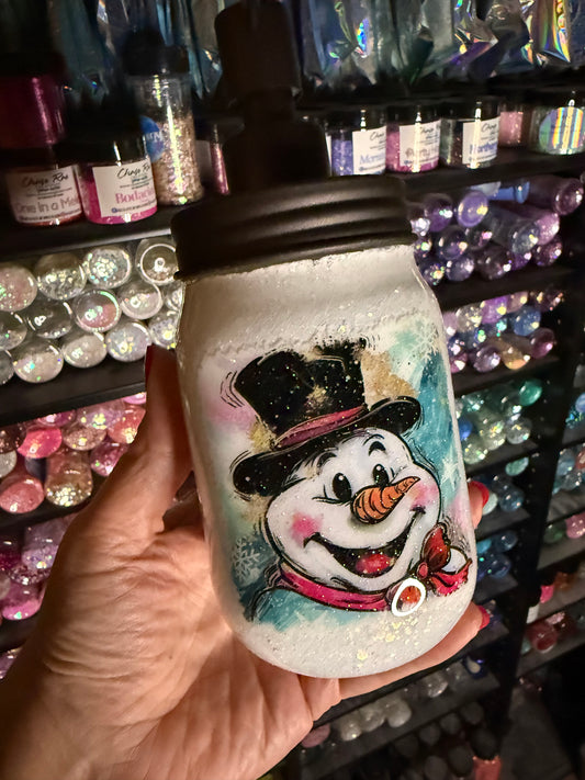 Snowman soap jar