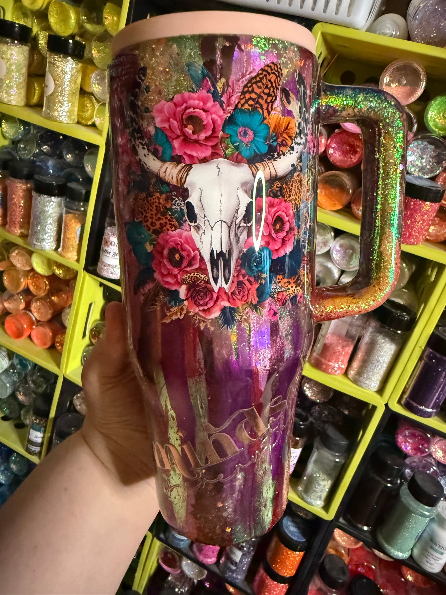 40oz spillproof western bullskull