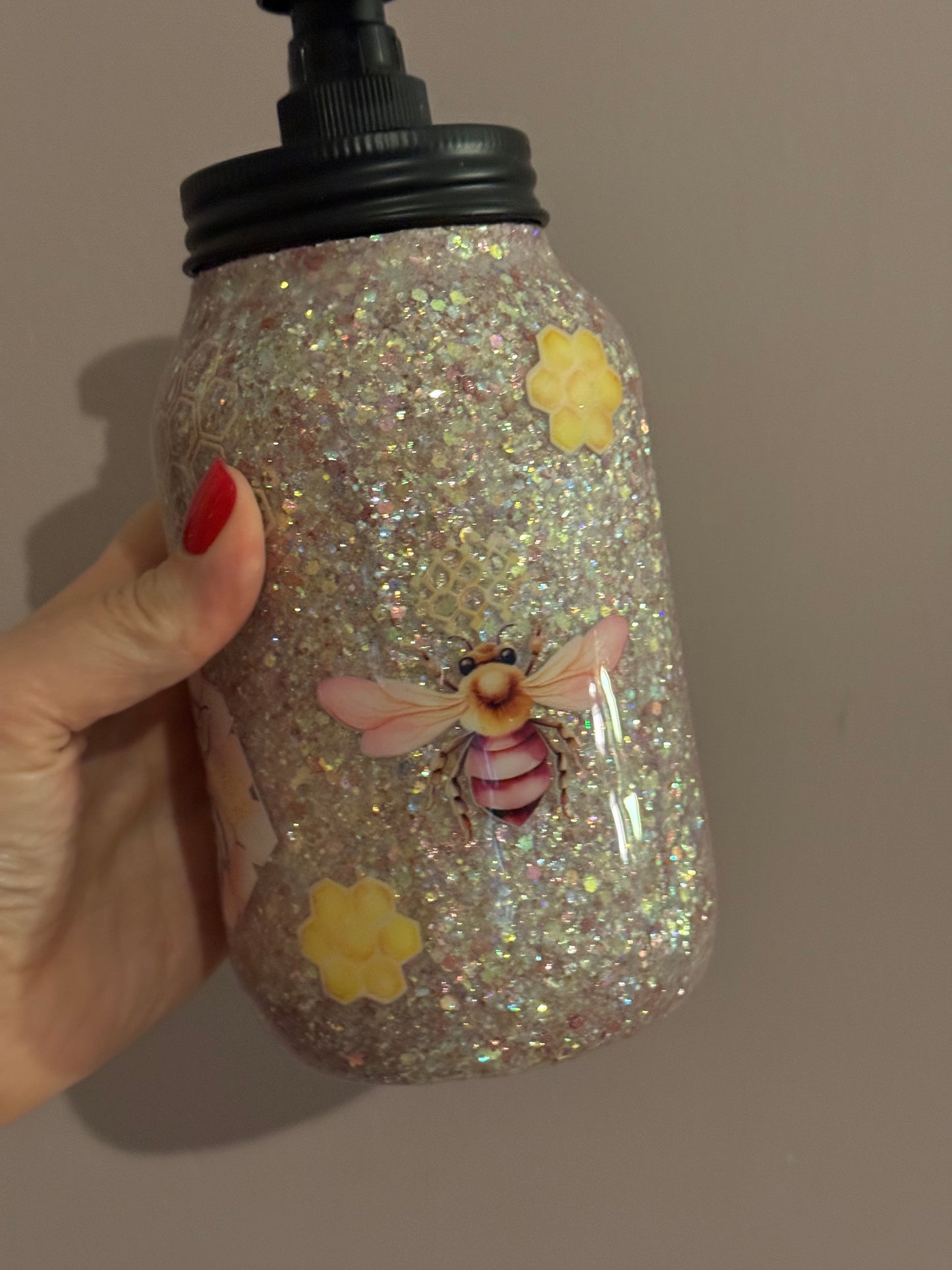 Bee dishsoap jar with pump lid 32oz