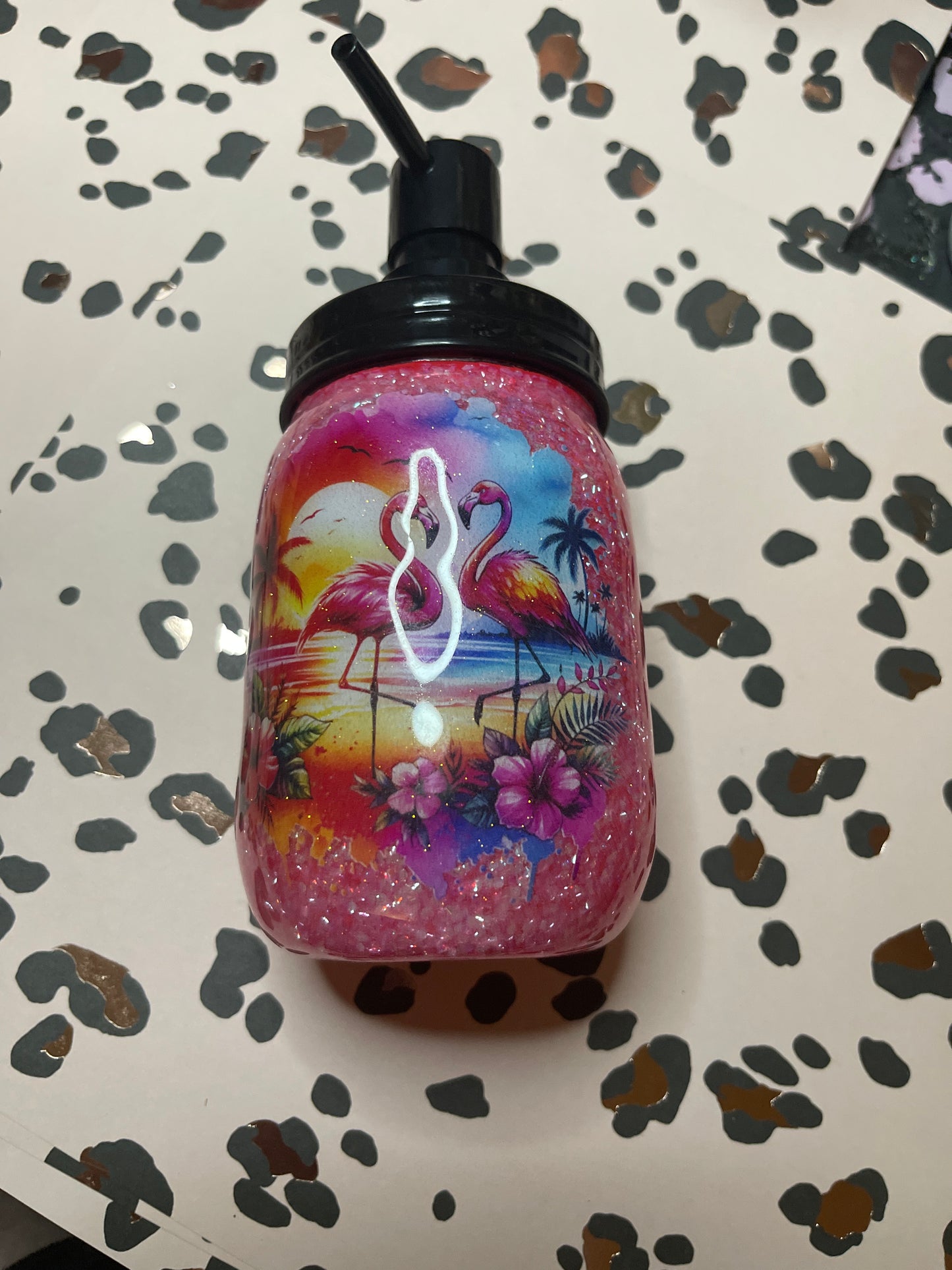 Flamingo soap jar