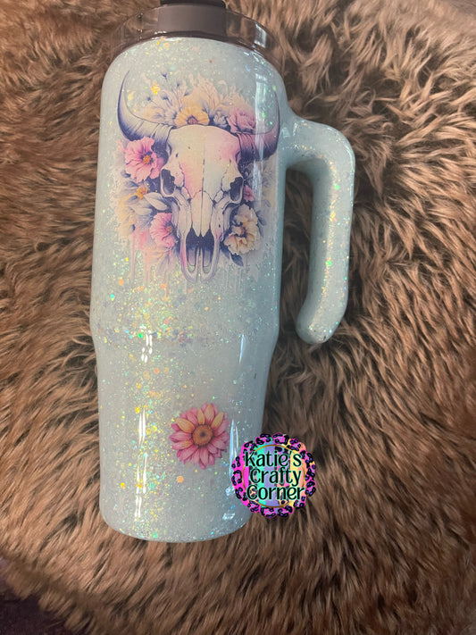 17. 30oz floral skull glow in the dark tumbler