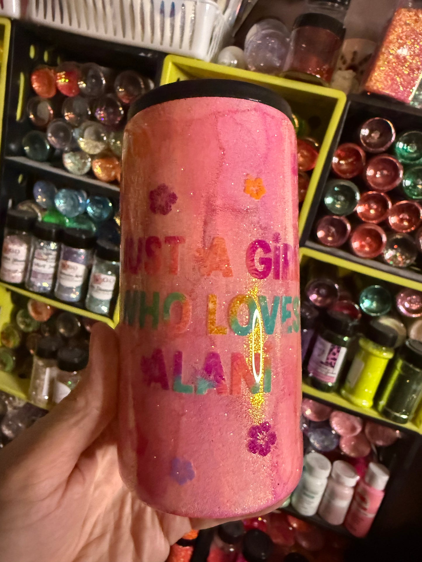 Just a girl who loves alani skinny koozie