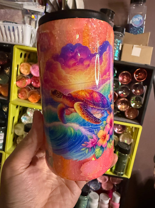 Turtle sunset skinny koozie