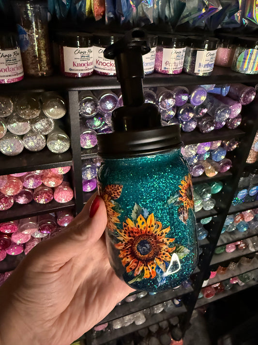 Sunflower soap jar