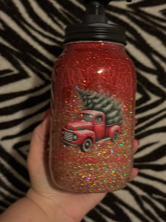 Christmas truck 32oz soap jar with pump lid