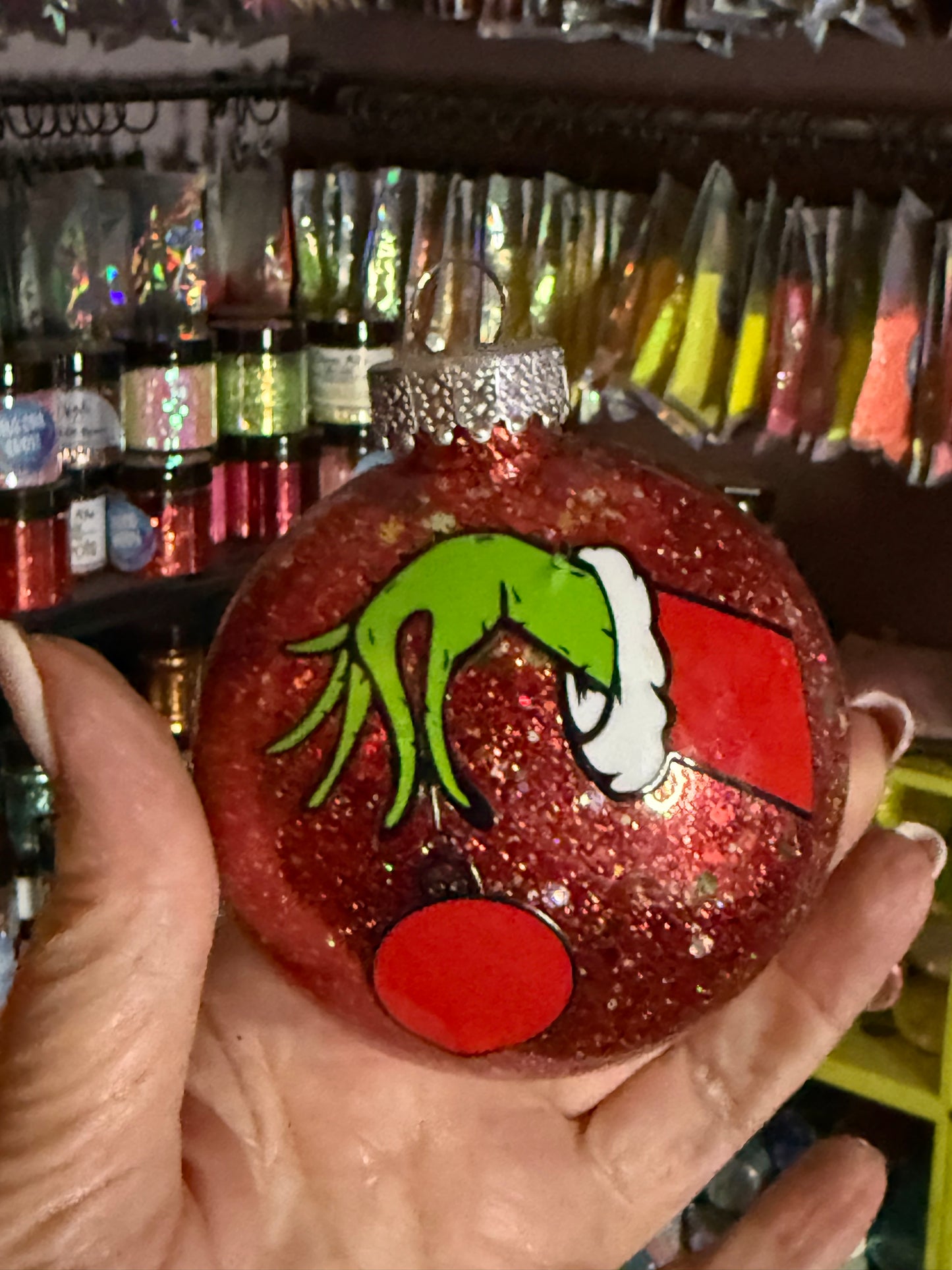 Grinch hand ornament