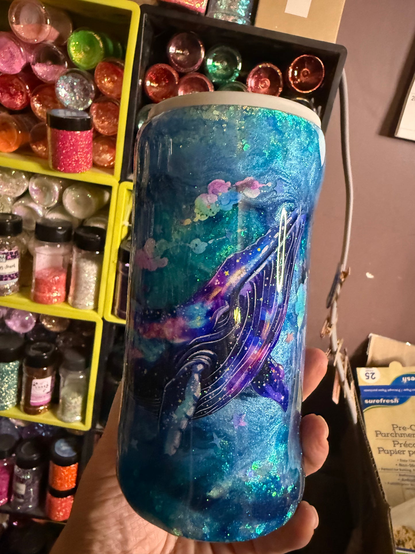 Whale skinny koozie