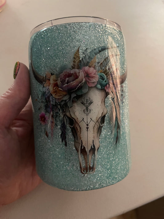 14oz floral cow skull