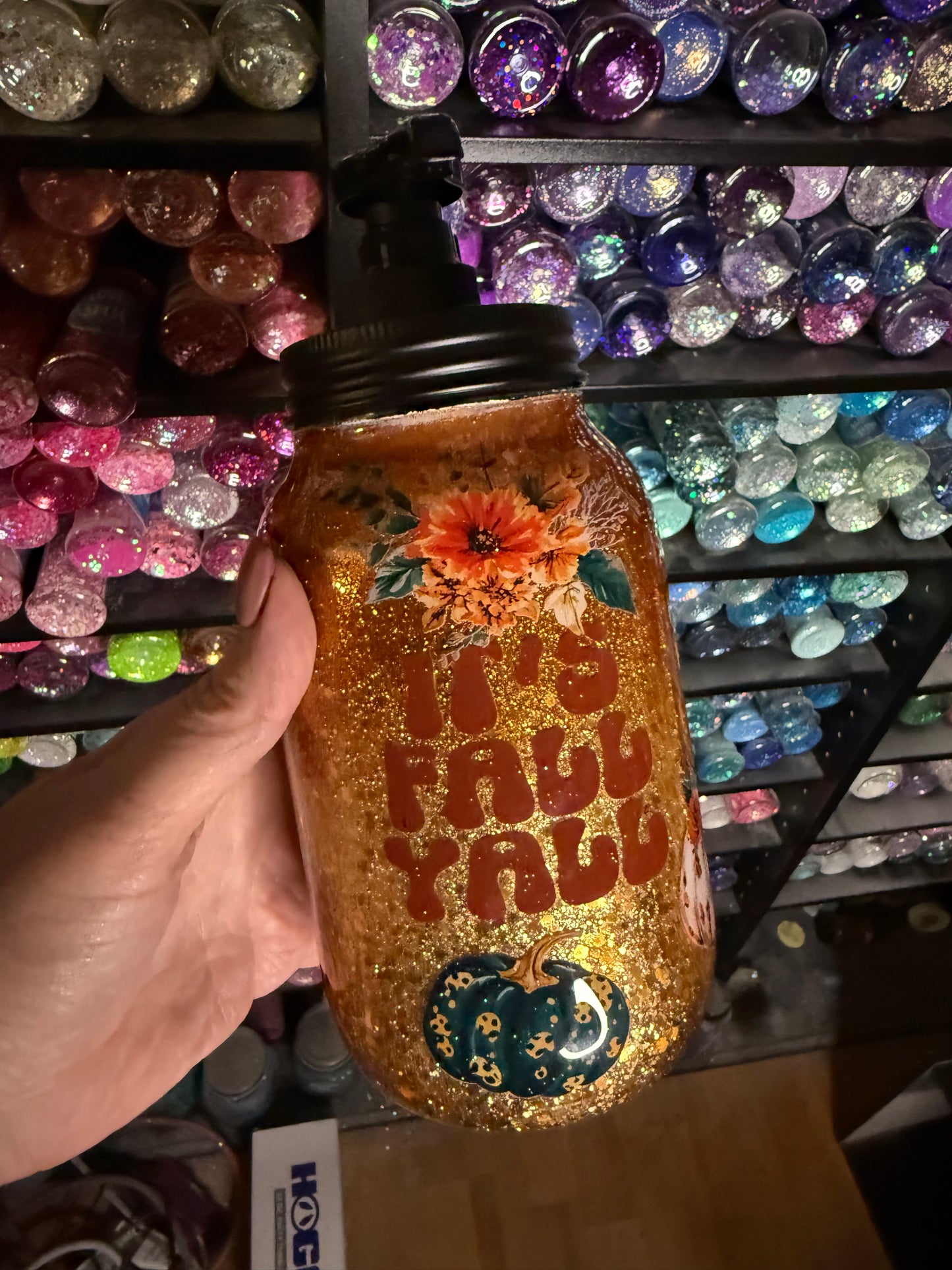 Fall dish soap jar with pump